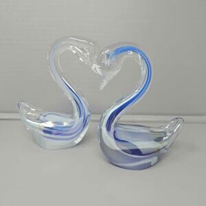 Glass swan figures clear blue 6 inch tall